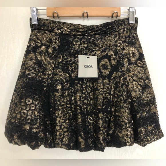 NWT ASOS Leopard Print Black and Gold Shiny Skirt Women’s Size 2 - Picture 5 of 10